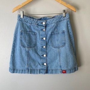 Dickies blue denim button front high waist skater skirt